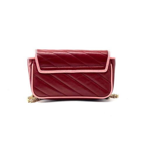 Gucci Azalea Calfskin Enamel Matelasse Diagonal Super Mini Torchon GG Marmont Shoulder Bag