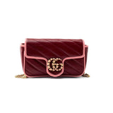 Gucci Azalea Calfskin Enamel Matelasse Diagonal Super Mini Torchon GG Marmont Shoulder Bag