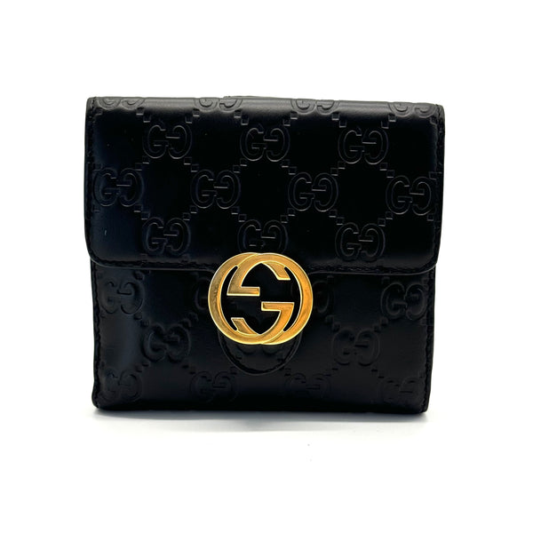 Gucci Black Guccissima Leather Interlocking G French Wallet