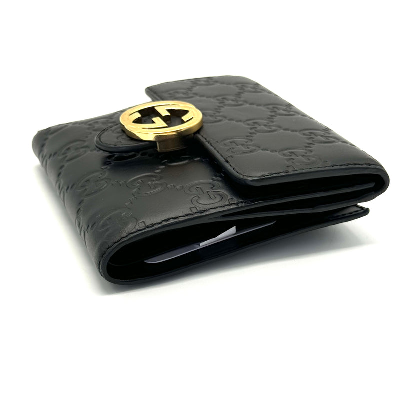 Gucci Black Guccissima Leather Interlocking G French Wallet