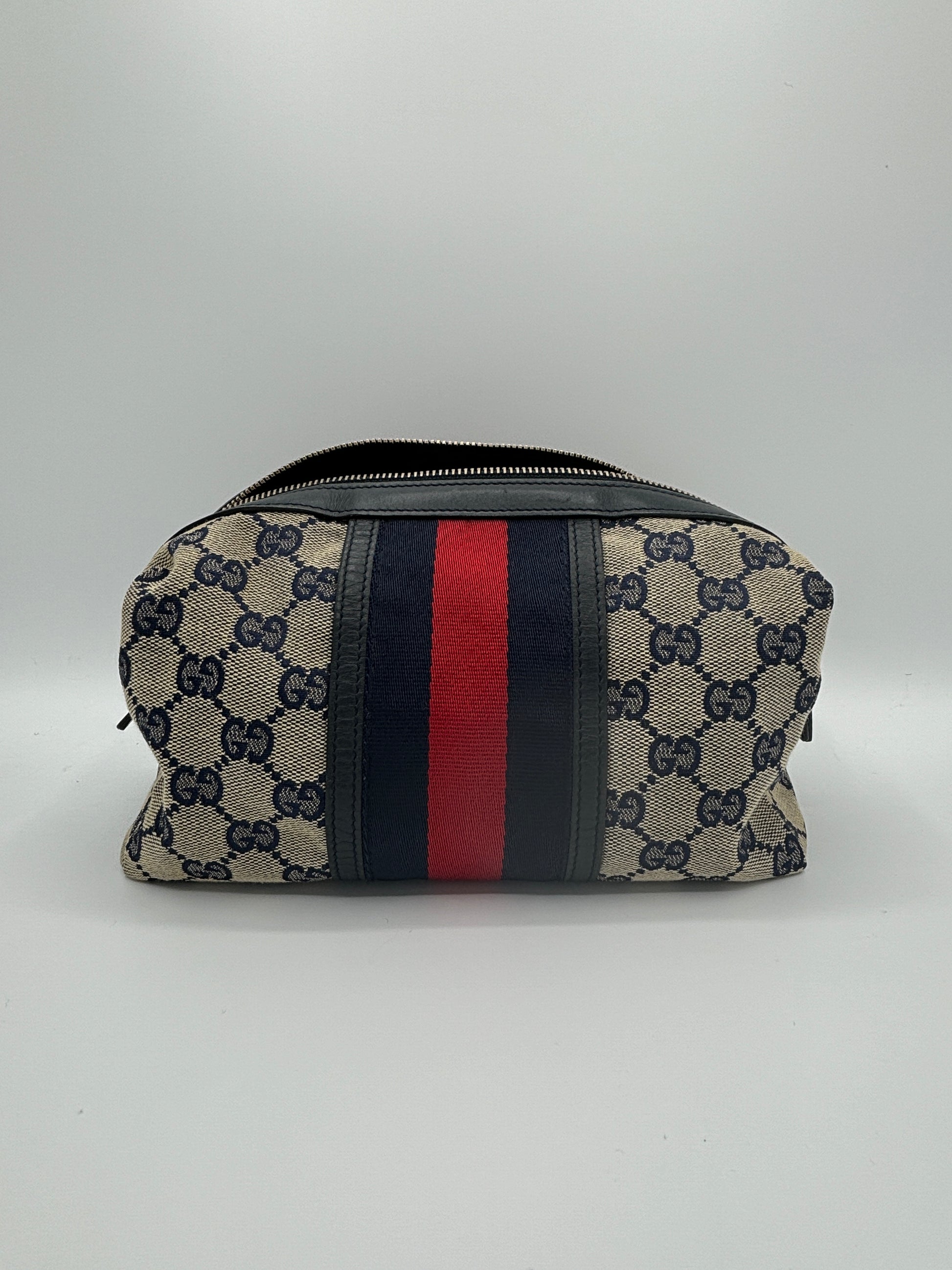 GG Monogram Web Medium Cosmetic Case Navy