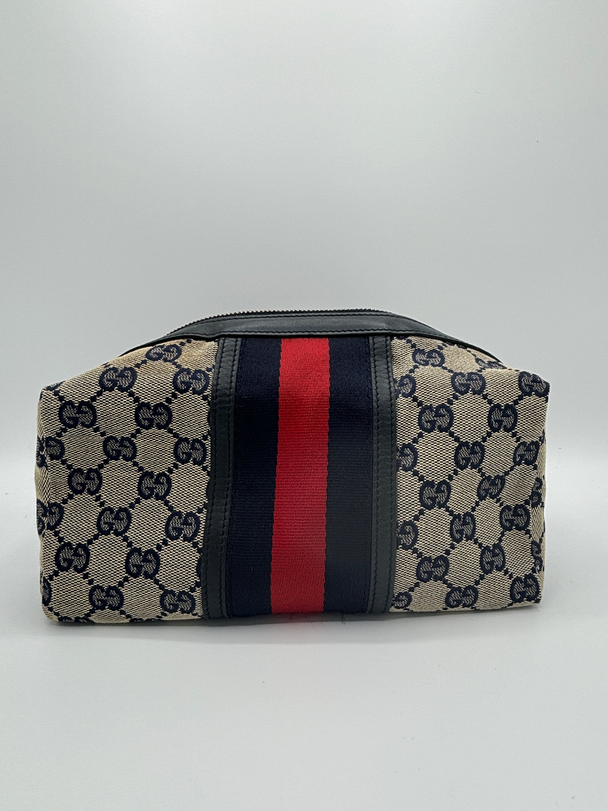 GG Monogram Web Medium Cosmetic Case Navy