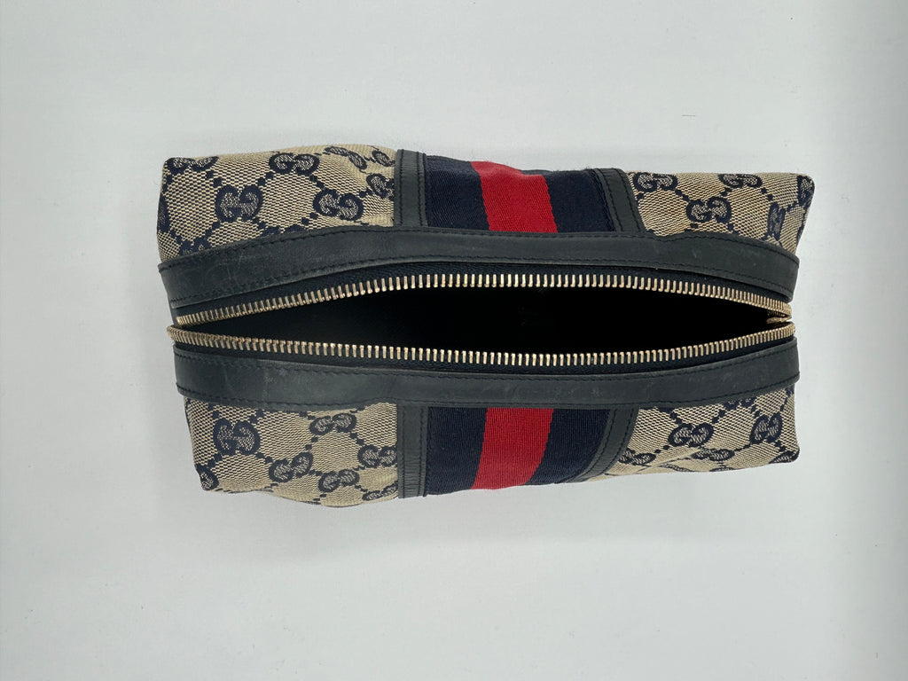 GG Monogram Web Medium Cosmetic Case Navy