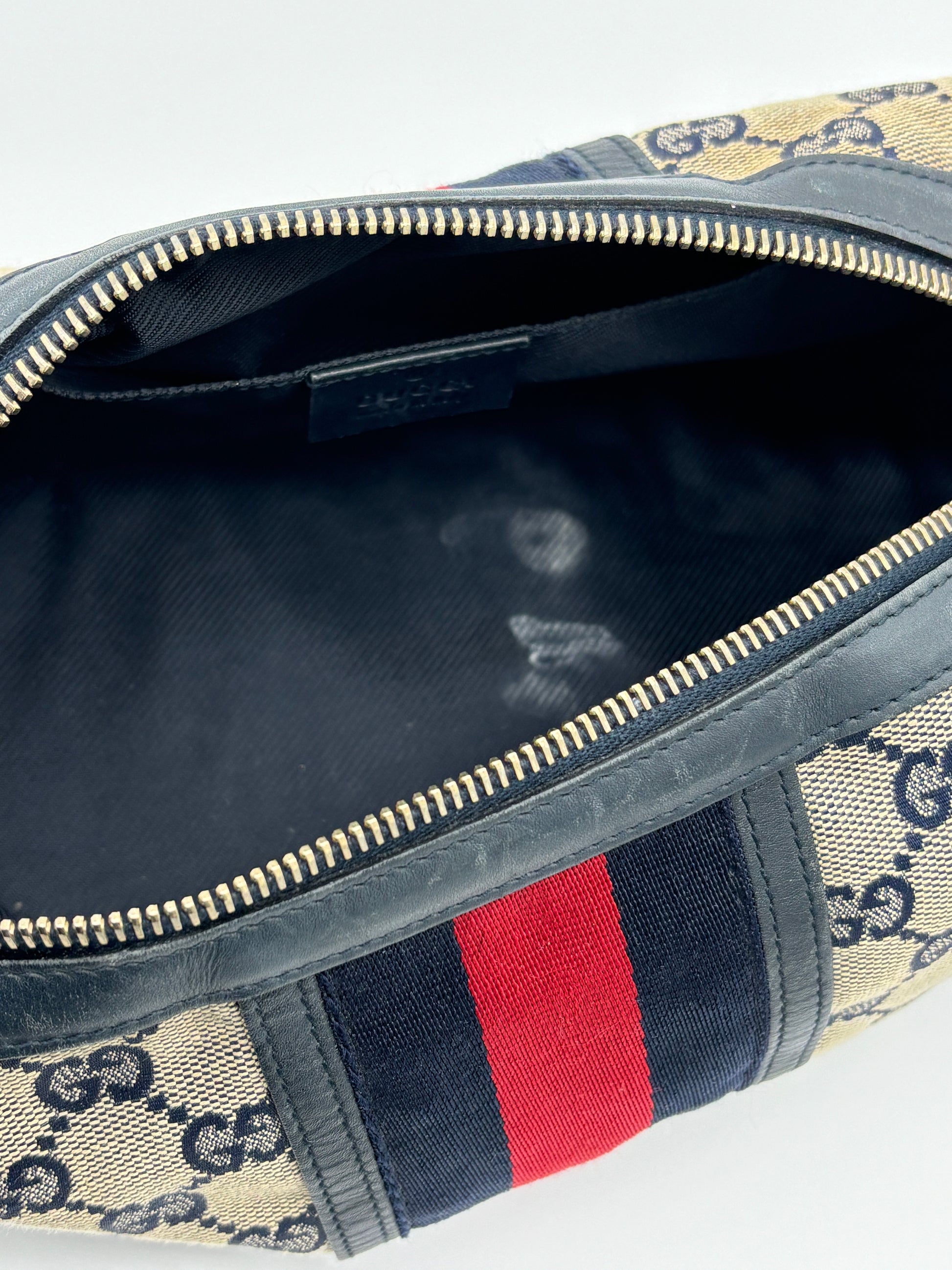 GG Monogram Web Medium Cosmetic Case Navy