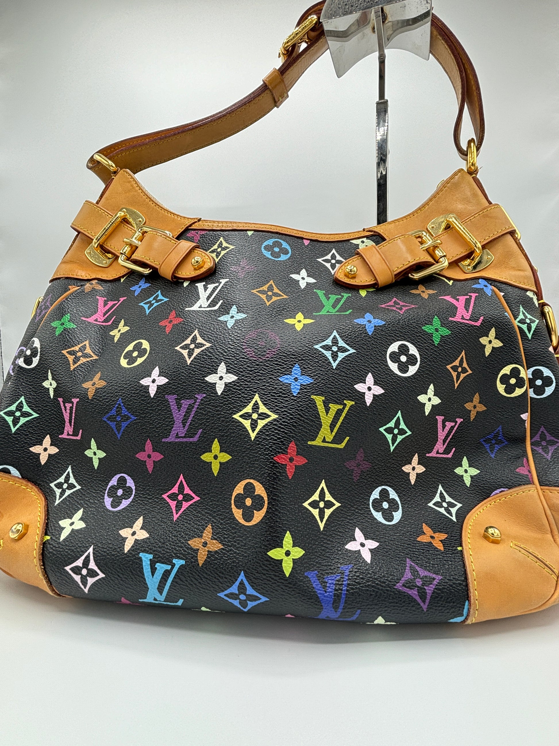 Louis Vuitton Monogram Multicolor Greta Large Shoulder Bag Hobo Tote Black