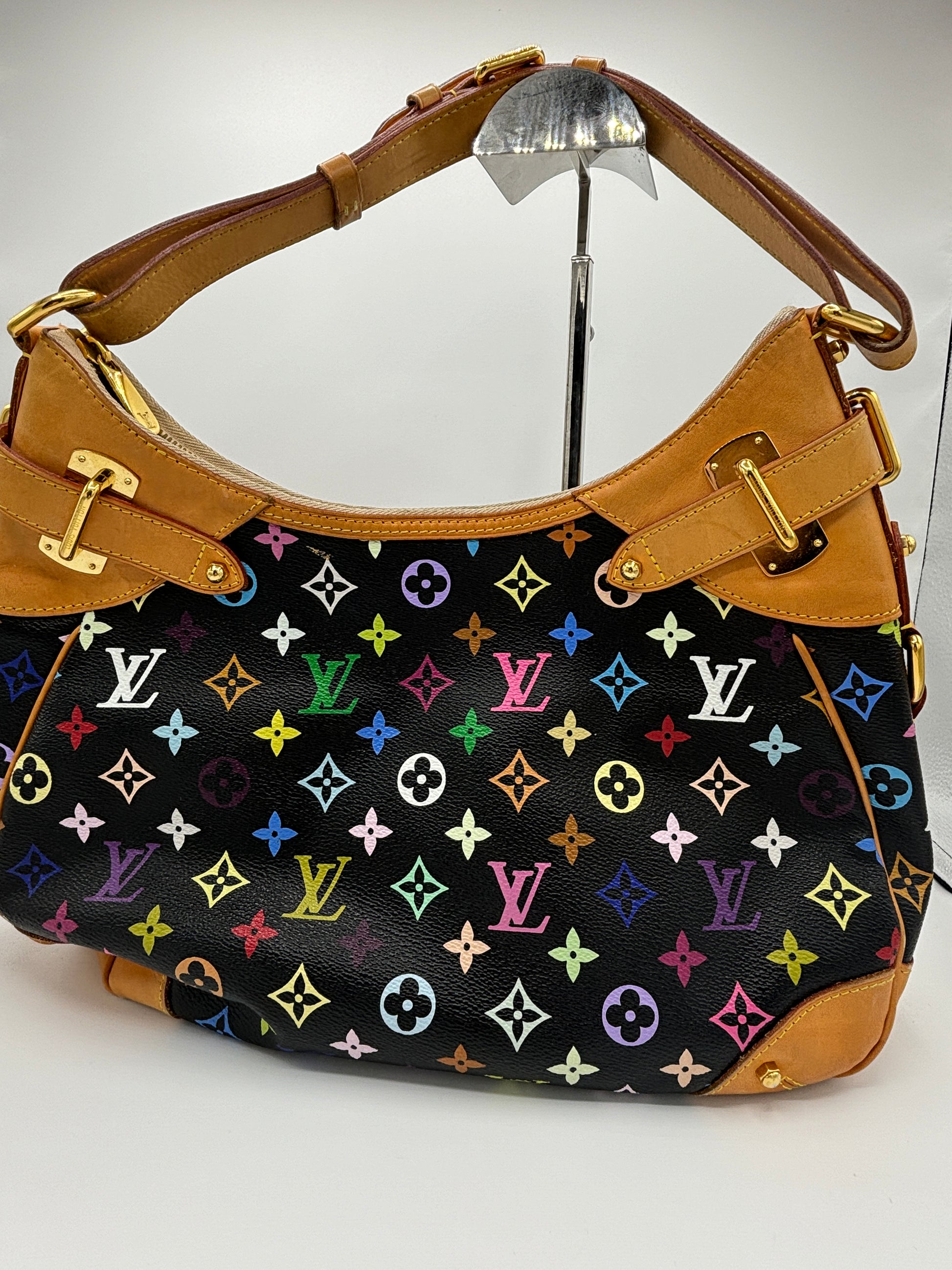 Louis Vuitton Monogram Multicolor Greta Large Shoulder Bag Hobo Tote Black