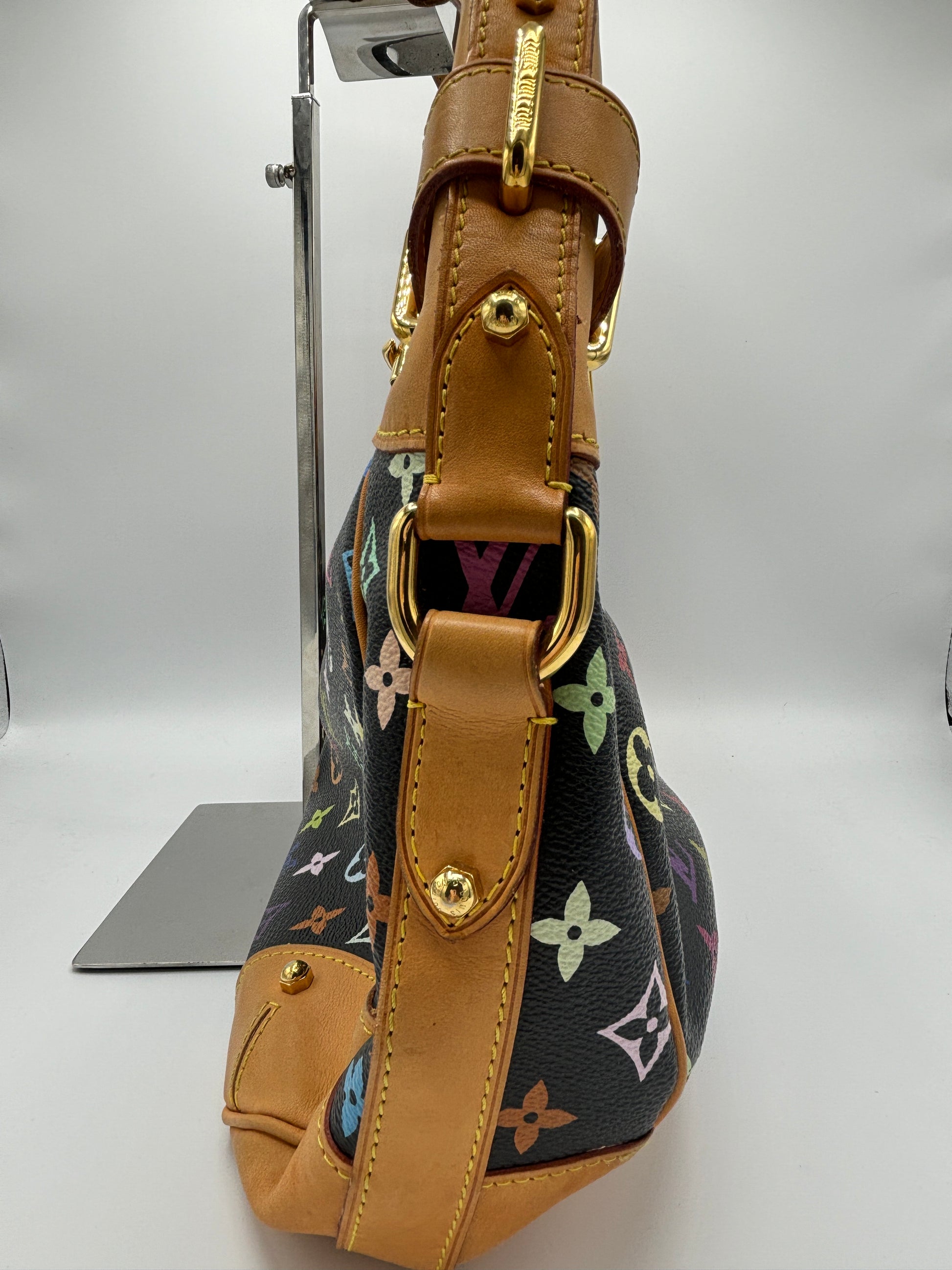 Louis Vuitton Monogram Multicolor Greta Large Shoulder Bag Hobo Tote Black