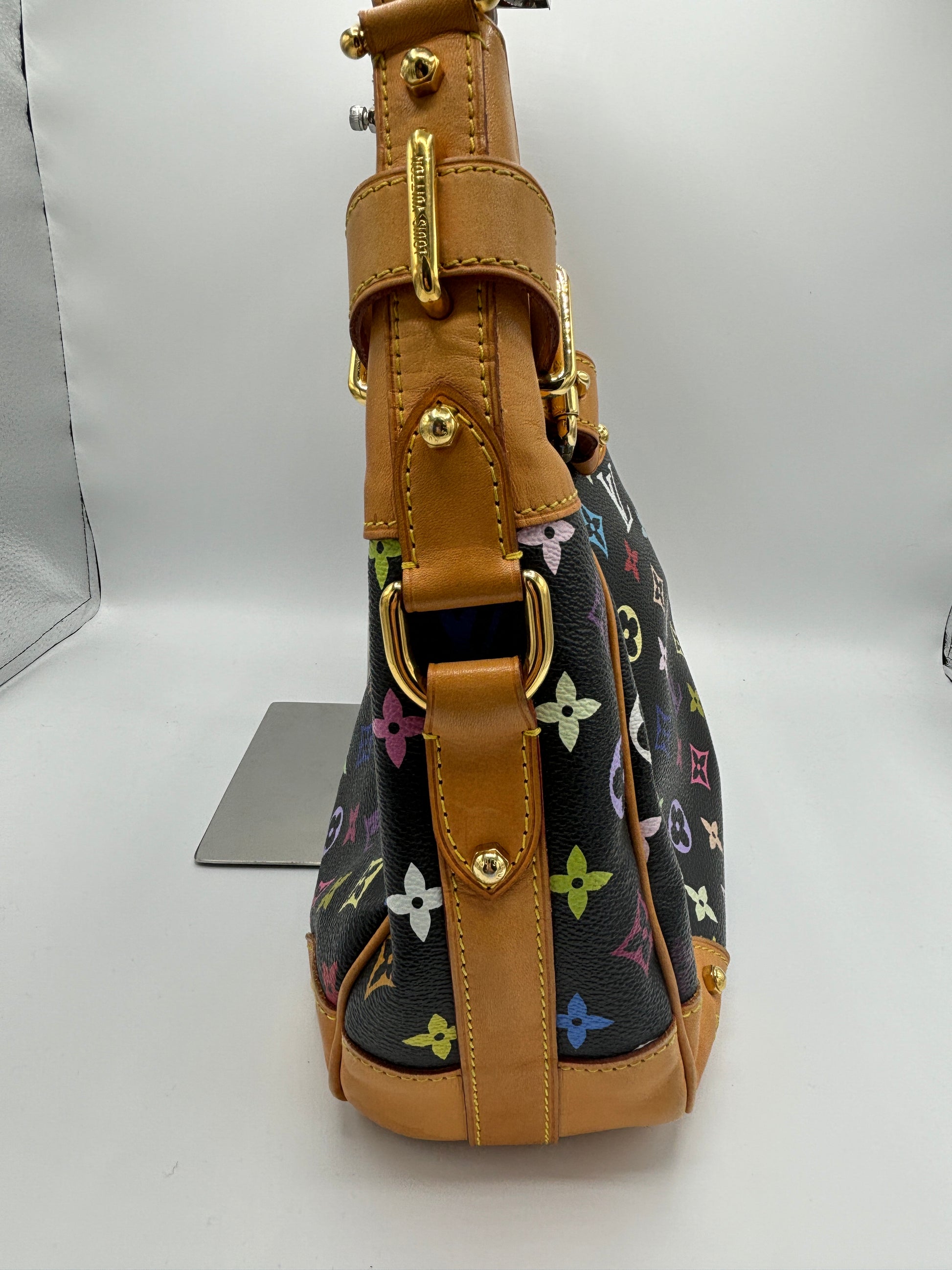 Louis Vuitton Monogram Multicolor Greta Large Shoulder Bag Hobo Tote Black