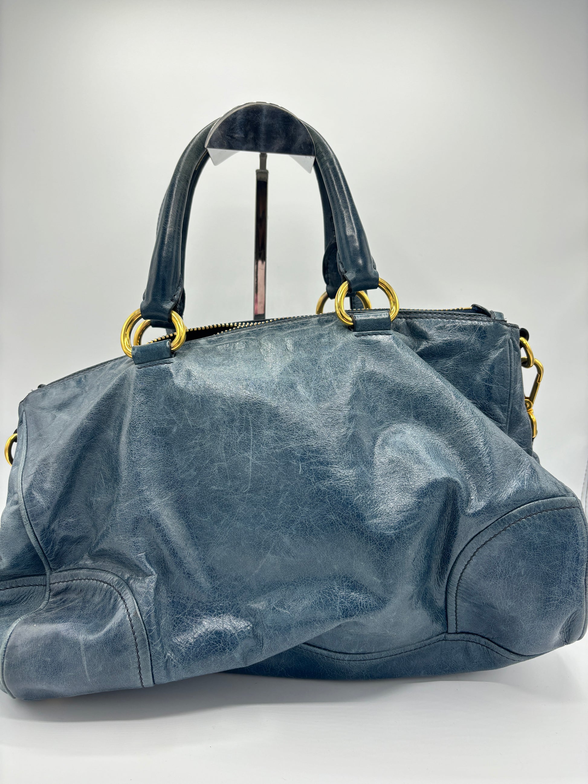 PRADA Leather Shoulder Bag Auth Black Medium Women Italy