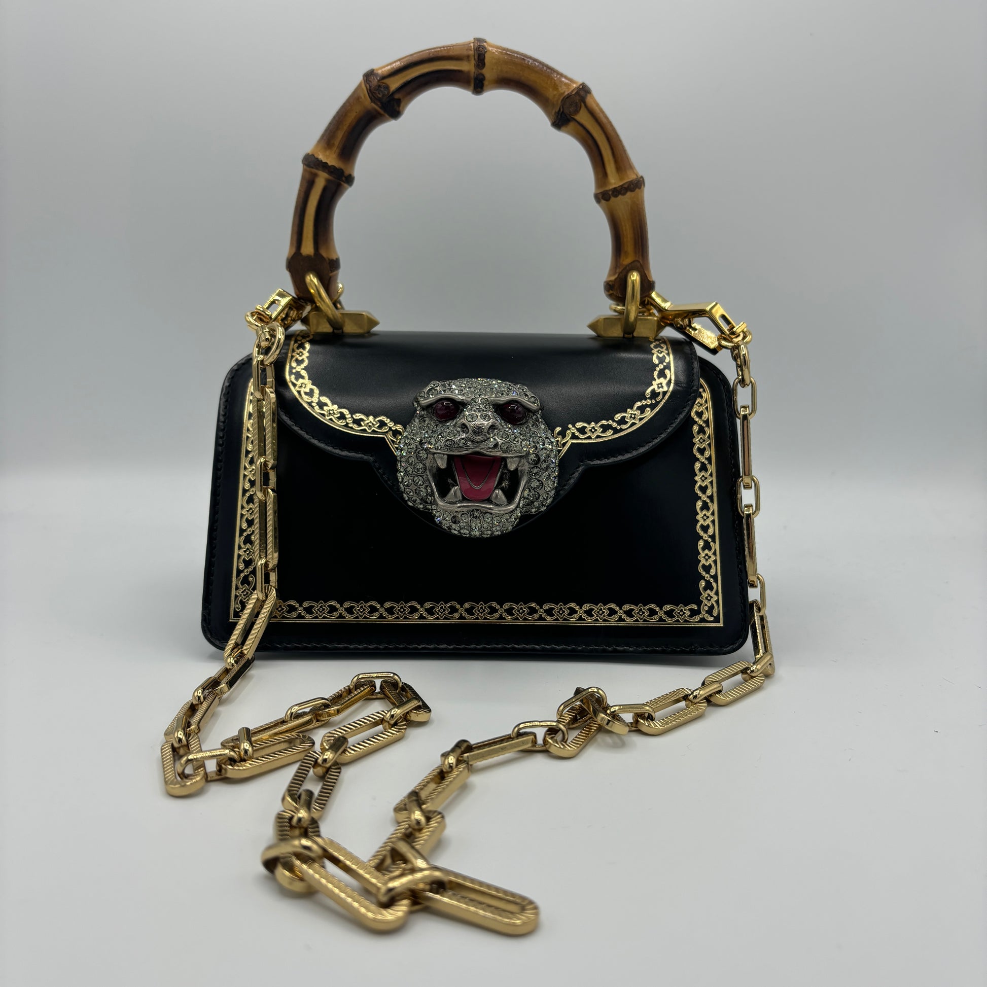 Gucci  Calfskin Bamboo Mini Thiara Top Handle Bag Black