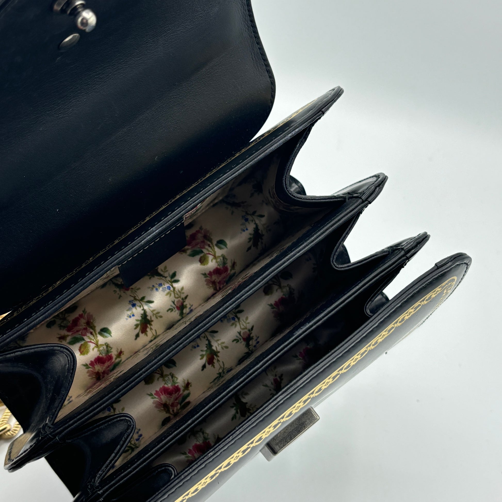 Gucci  Calfskin Bamboo Mini Thiara Top Handle Bag Black