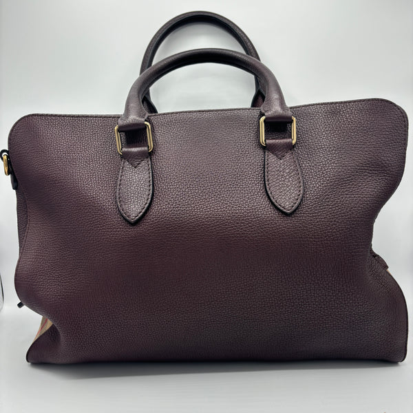 Horton Leather & House Check Briefcase Burgundy