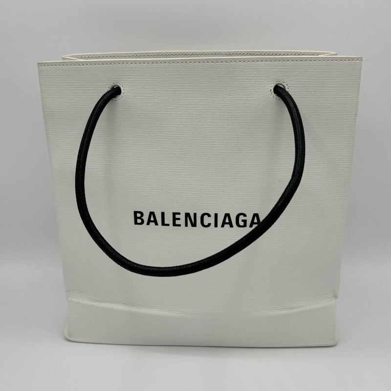 Balenciaga North South White & Black Leather Shopping Tote Crossbody 3 Way Bag