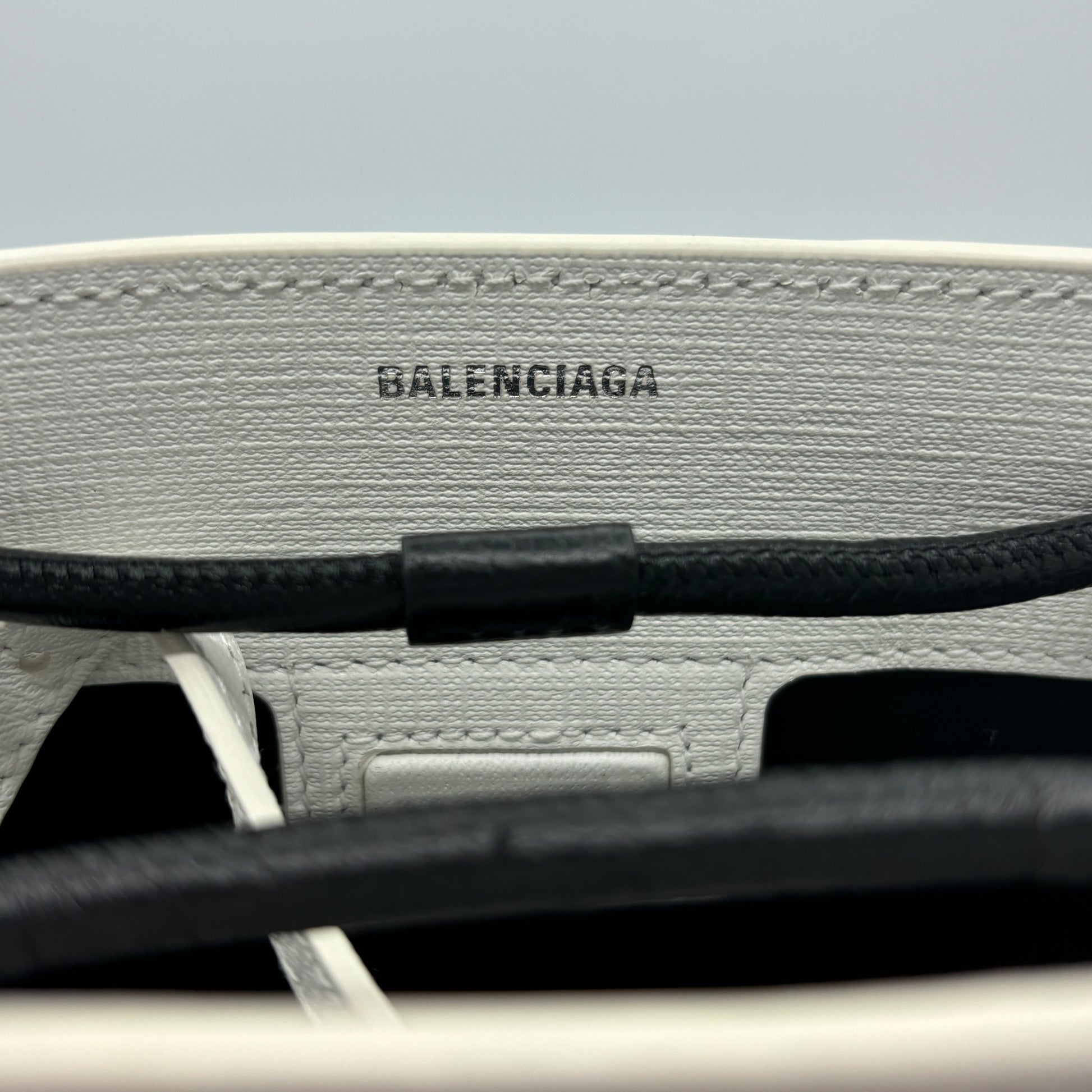 Balenciaga North South White & Black Leather Shopping Tote Crossbody 3 Way Bag