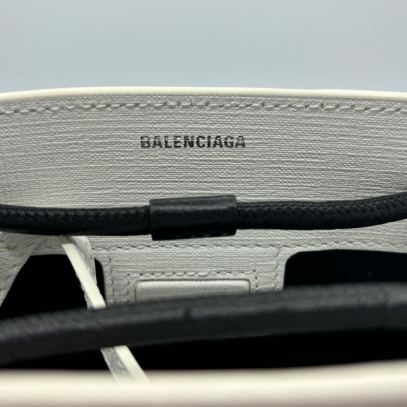 Balenciaga North South White & Black Leather Shopping Tote Crossbody 3 Way Bag