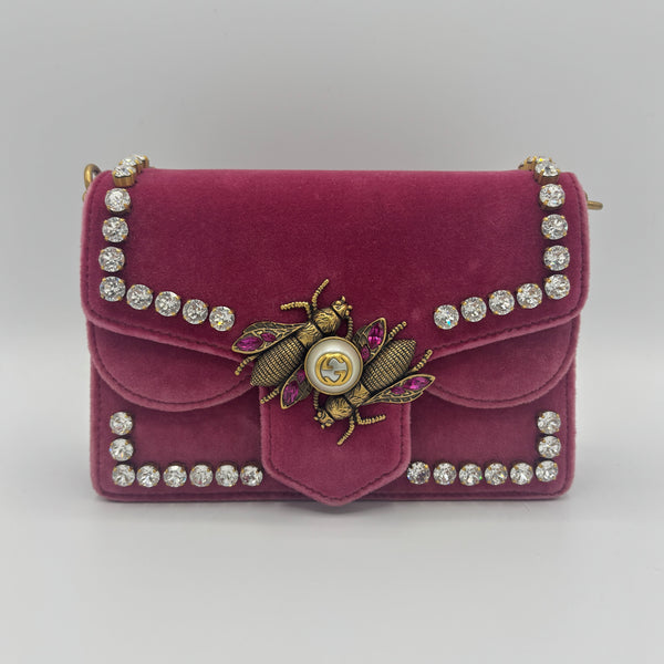 Broadway Pearly Bee Shoulder Bag Crystal Embellished Velvet Mini