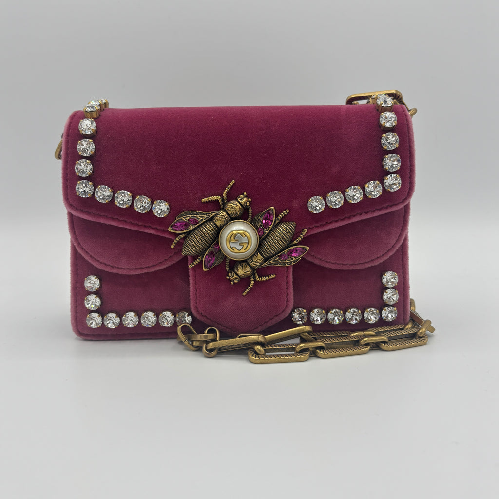 Broadway Pearly Bee Shoulder Bag Crystal Embellished Velvet Mini