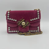 Broadway Pearly Bee Shoulder Bag Crystal Embellished Velvet Mini