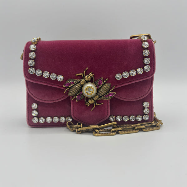 Broadway Pearly Bee Shoulder Bag Crystal Embellished Velvet Mini