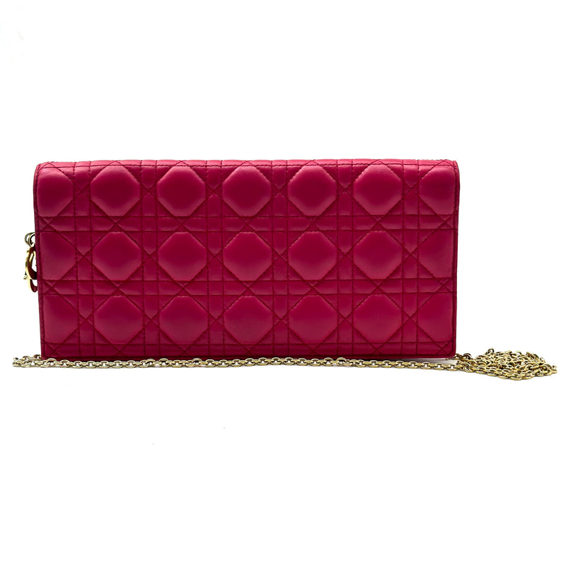 Lambskin Cannage Lady Dior Convertible Clutch Fuchsia