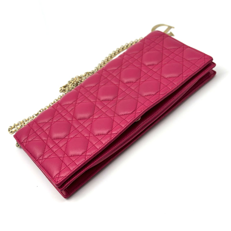 Lambskin Cannage Lady Dior Convertible Clutch Fuchsia