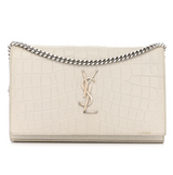 Calfskin Crocodile Embossed Monogram Chain Wallet Blanc Vintage