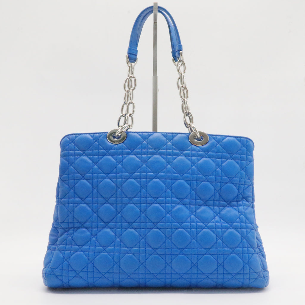 Cannage Leather Shopping Tote Blue