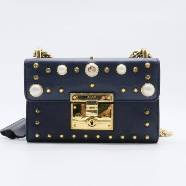 Pearly Padlock Shoulder Bag Studded Leather Small