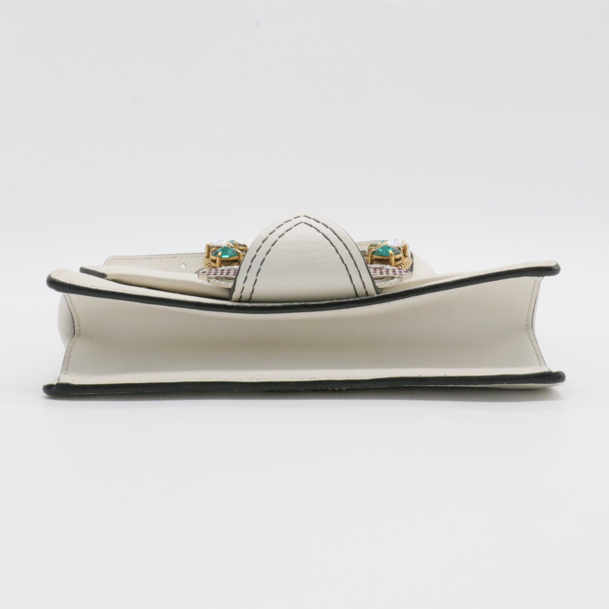 Madras Crystal Buckle Shoulder Bag Leather Small