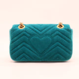 Velvet Matelasse Small GG Marmont Shoulder Bag Pavone Cyan