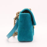 Velvet Matelasse Small GG Marmont Shoulder Bag Pavone Cyan