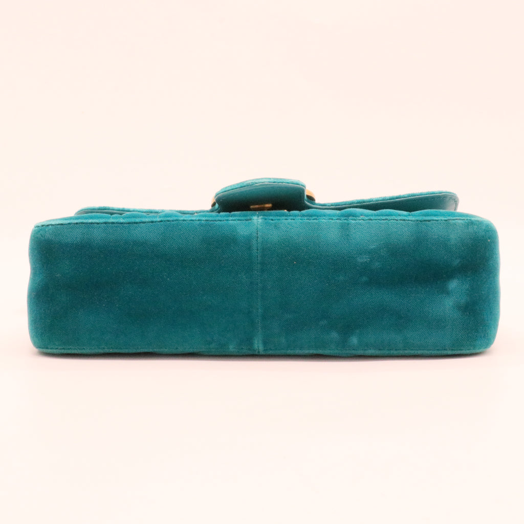 Velvet Matelasse Small GG Marmont Shoulder Bag Pavone Cyan