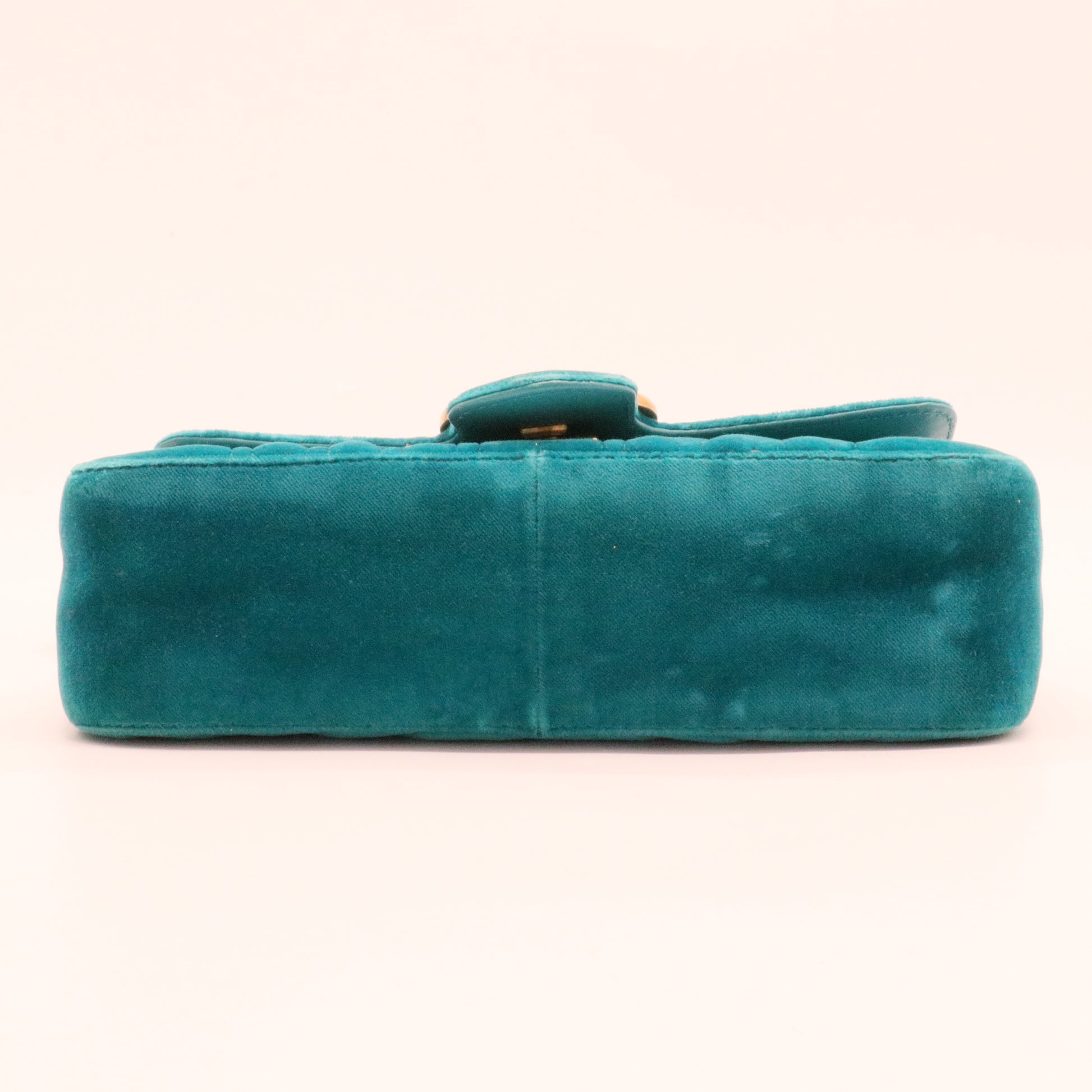 Velvet Matelasse Small GG Marmont Shoulder Bag Pavone Cyan