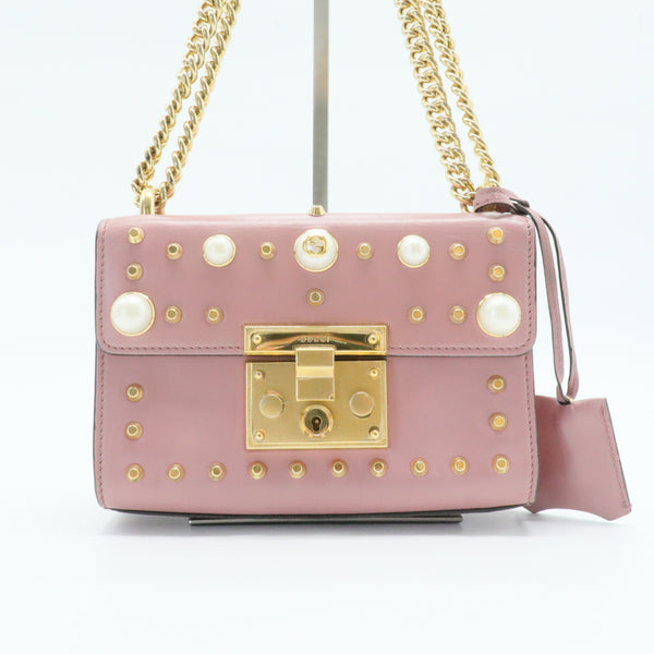 Pearly Padlock Shoulder Bag Studded Leather Small