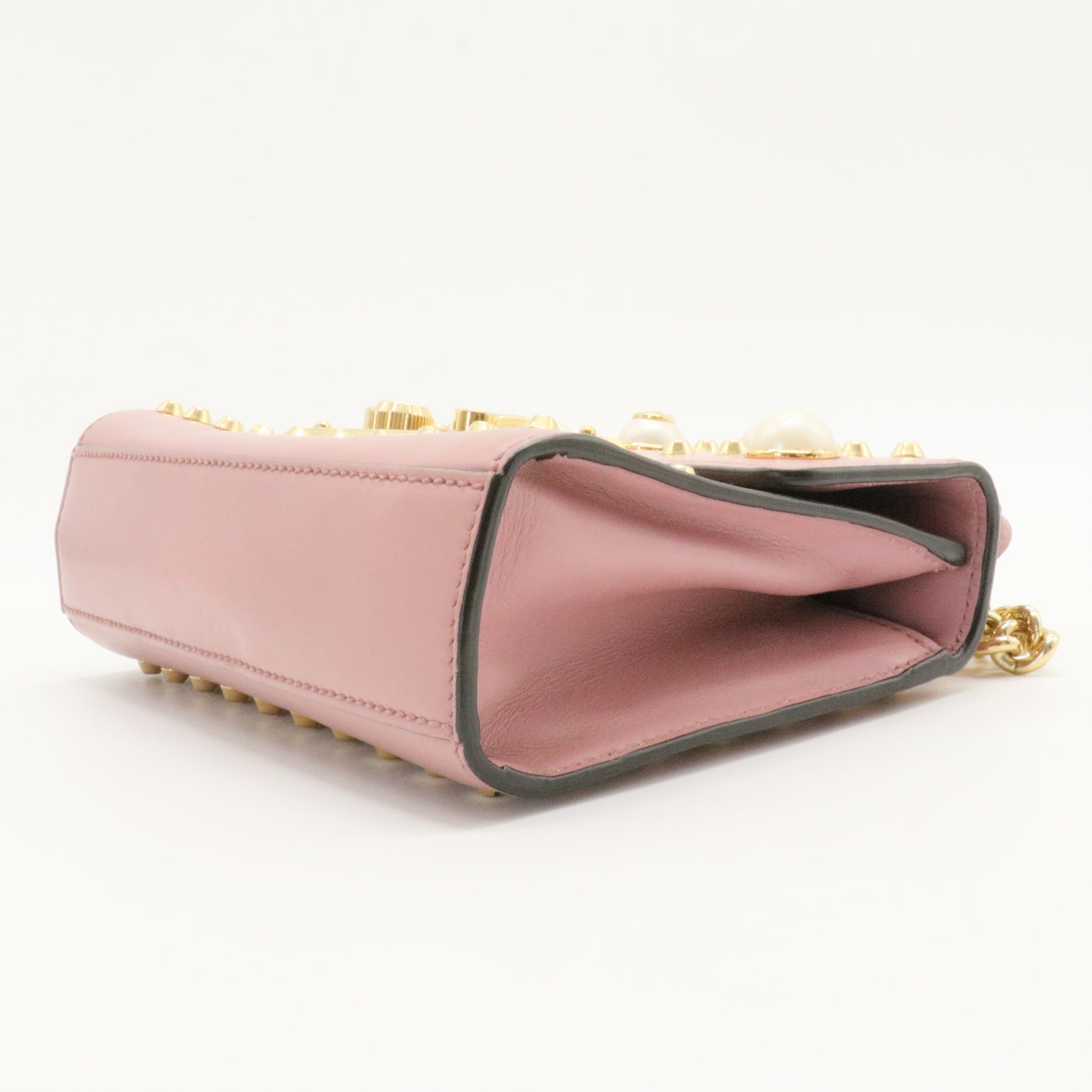 Pearly Padlock Shoulder Bag Studded Leather Small