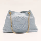 Ostrich Medium Soho Chain Shoulder Bag Light Blue