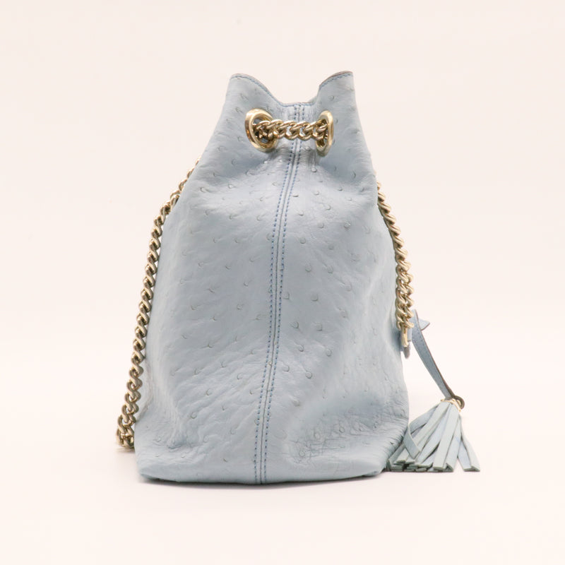 Ostrich Medium Soho Chain Shoulder Bag Light Blue