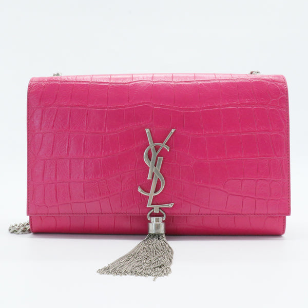 Classic Monogram Tassel Crossbody Bag Crocodile Embossed Leather