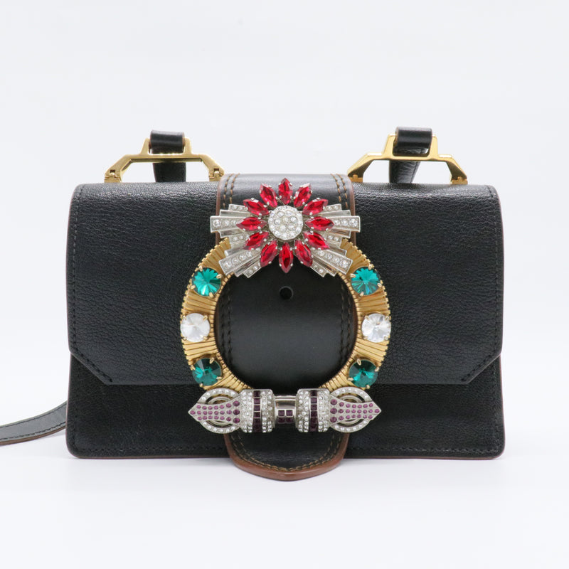 Madras Crystal Buckle Shoulder Bag Leather Small