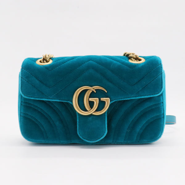 Blue Velvet GG Marmont Shoulder Bag Mini