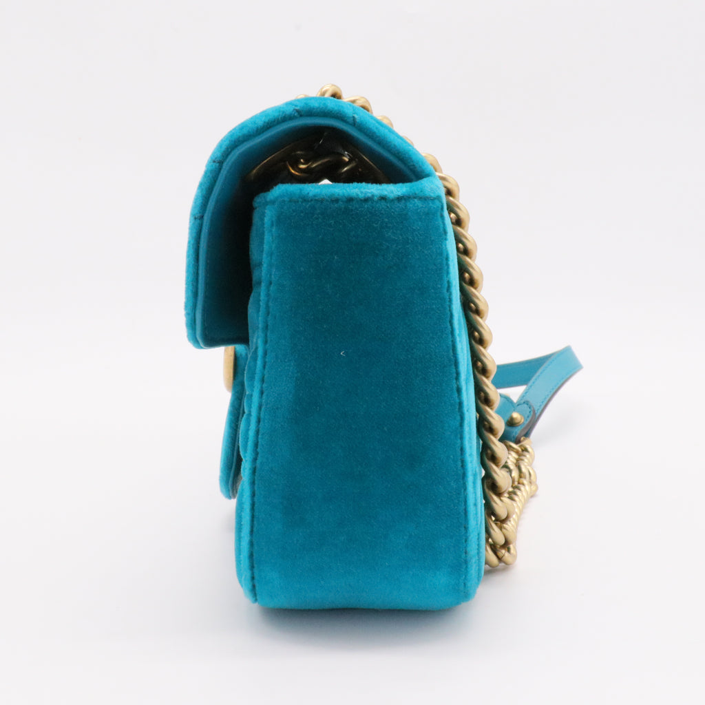 Blue Velvet GG Marmont Shoulder Bag Mini