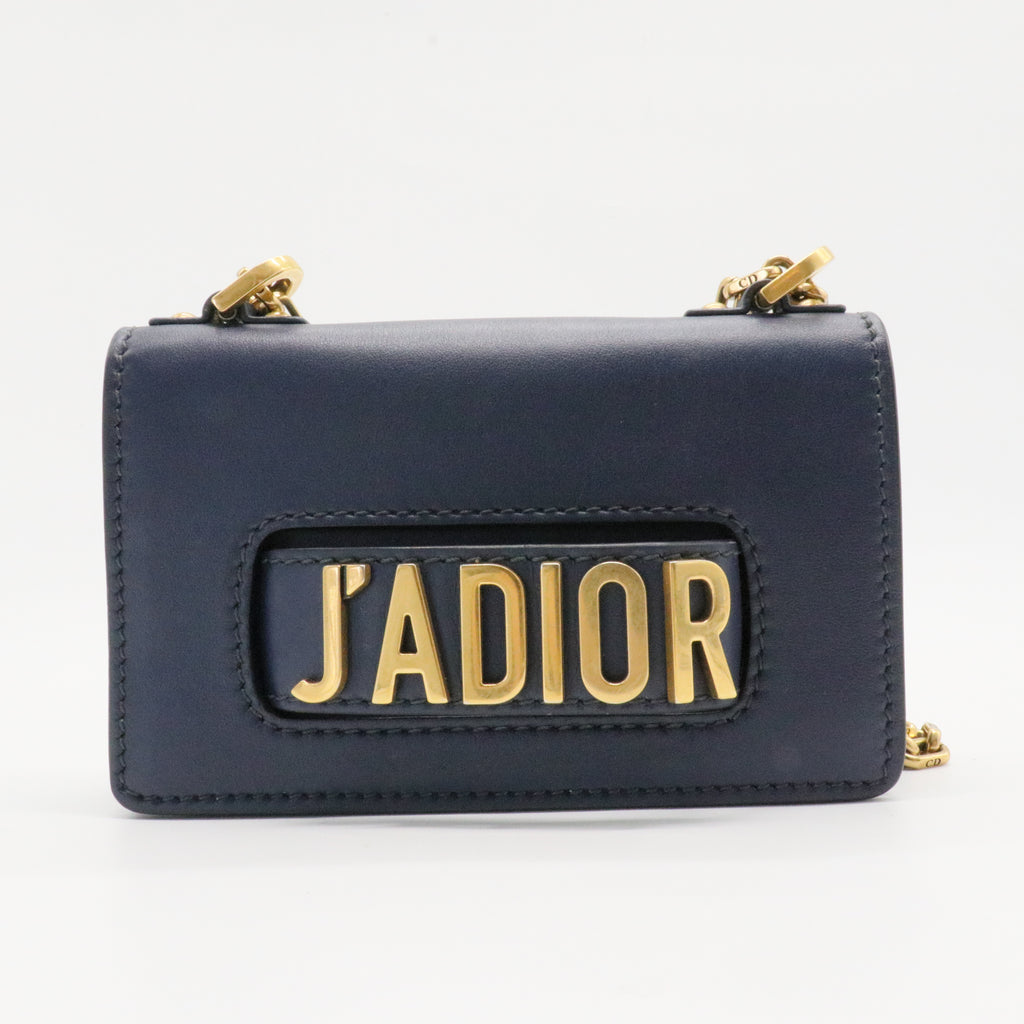 Calfskin Mini J'Adior Chain Flap Bag Navy Blue
