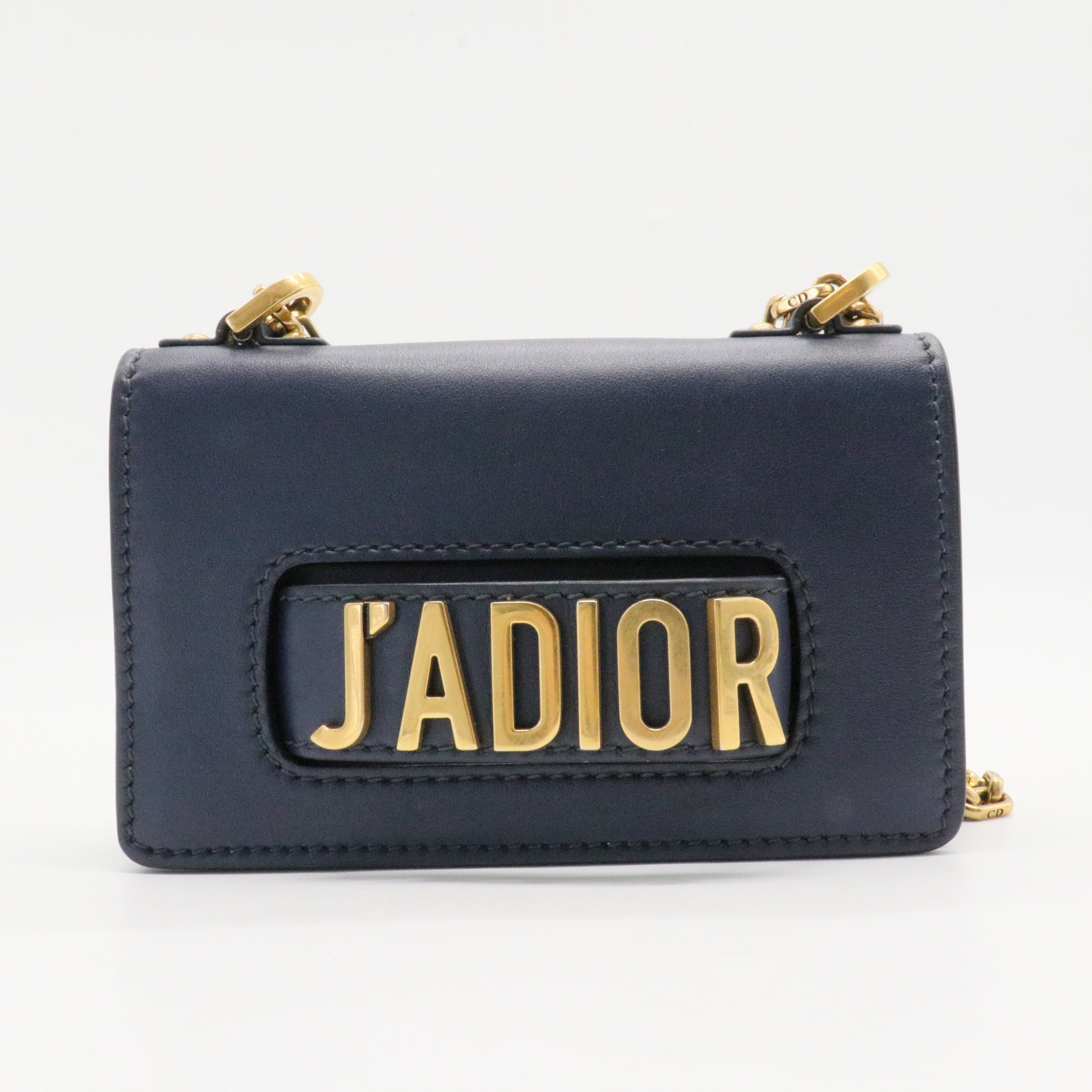 Calfskin Mini J'Adior Chain Flap Bag Navy Blue