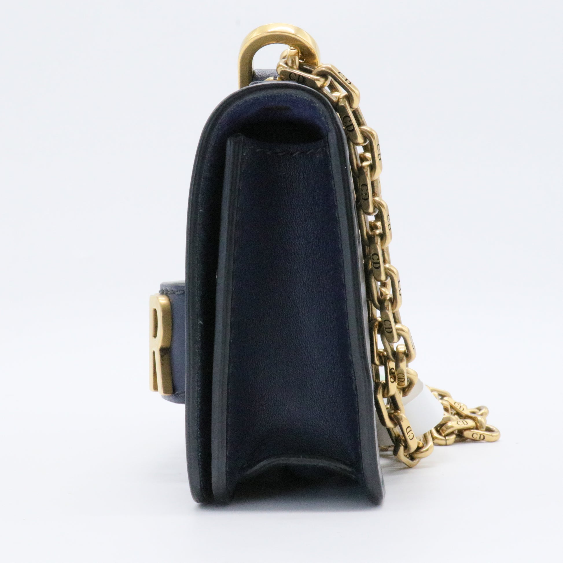 Calfskin Mini J'Adior Chain Flap Bag Navy Blue