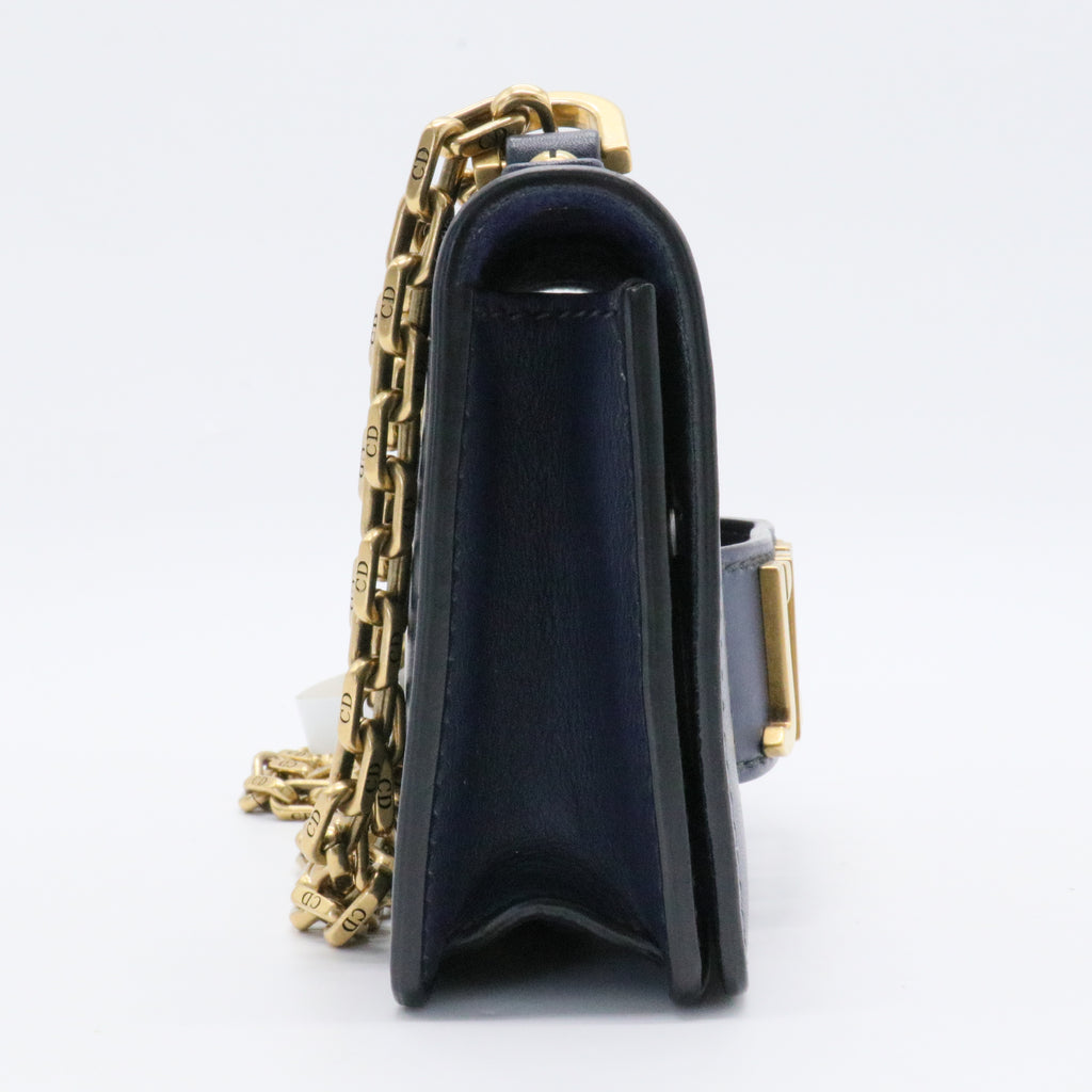 Calfskin Mini J'Adior Chain Flap Bag Navy Blue