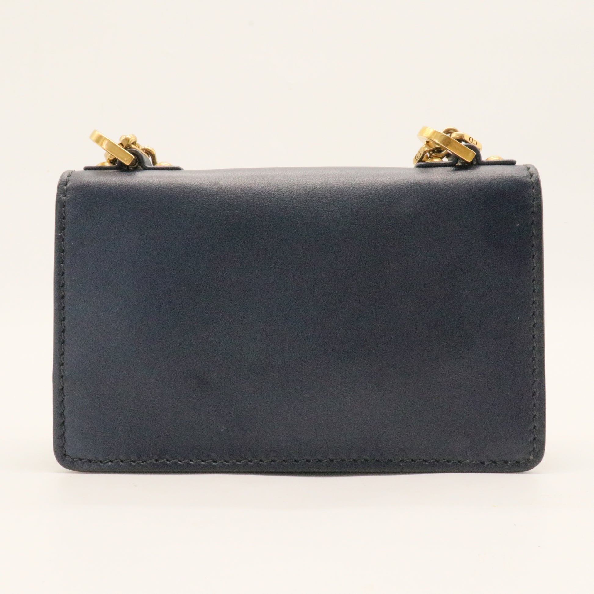 Calfskin Mini J'Adior Chain Flap Bag Navy Blue