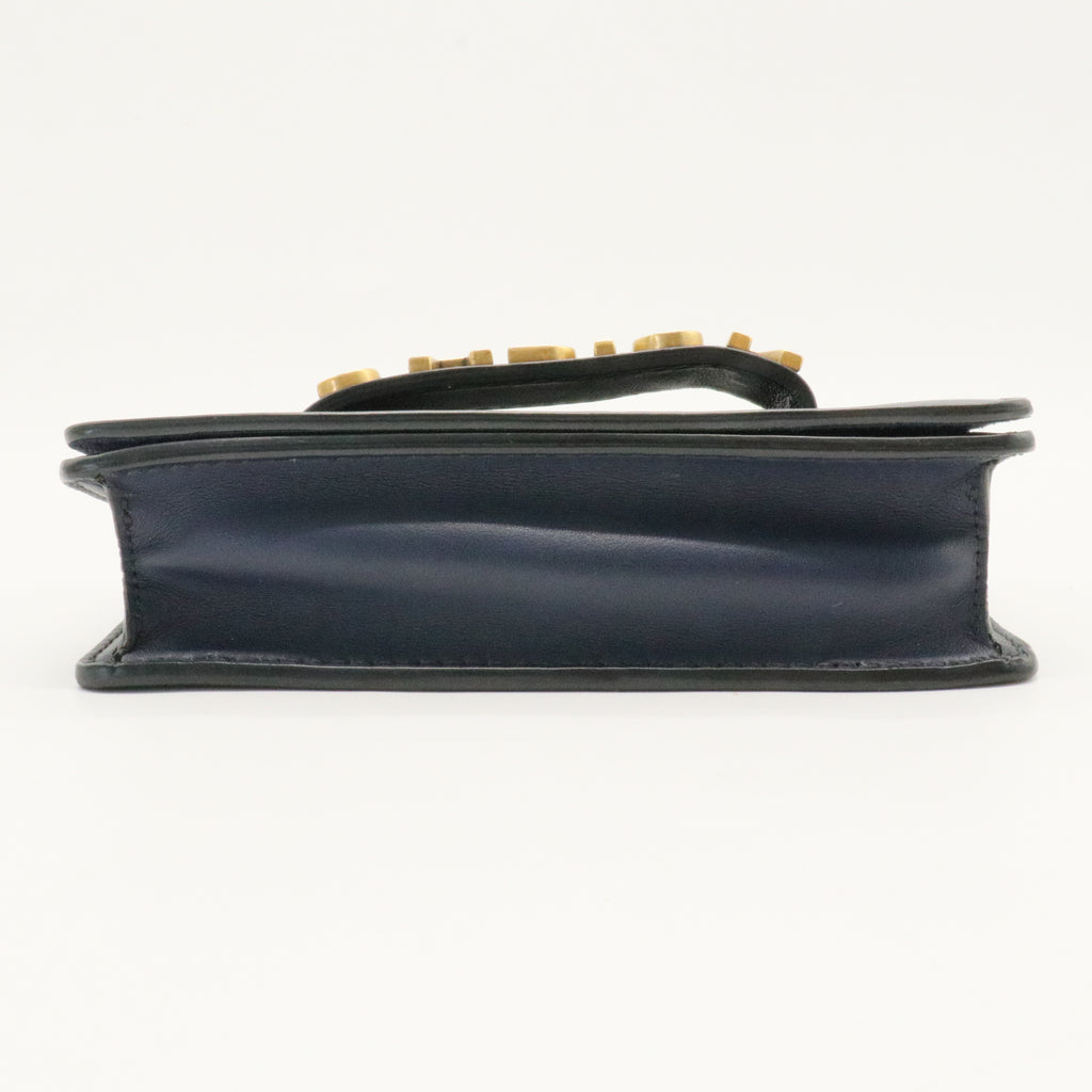 Calfskin Mini J'Adior Chain Flap Bag Navy Blue