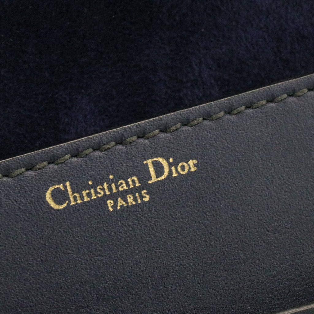 Calfskin Mini J'Adior Chain Flap Bag Navy Blue