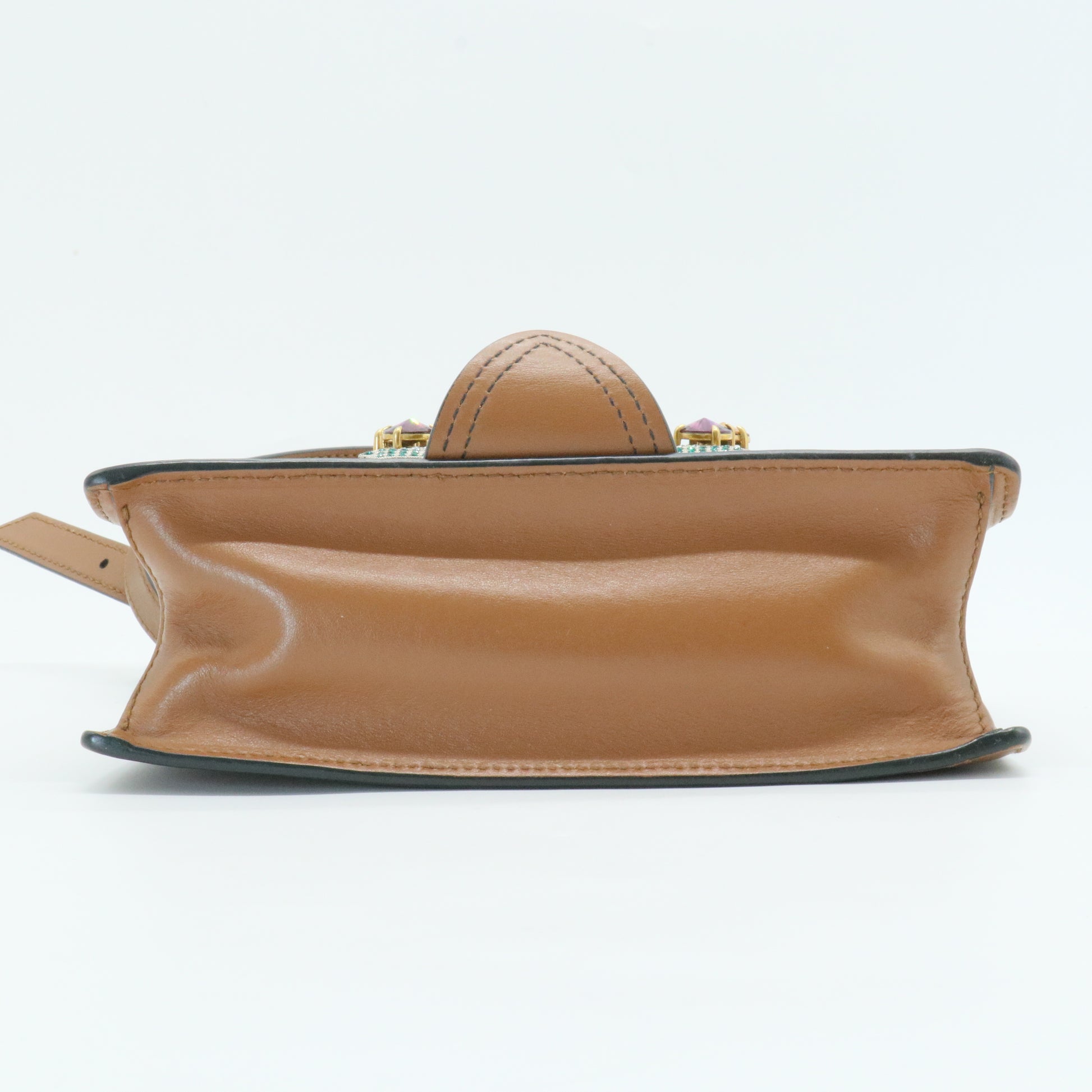 Madras Crystal Buckle Shoulder Bag Leather Small