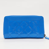 Patent Quilted Boy Zip Around Wallet Blue